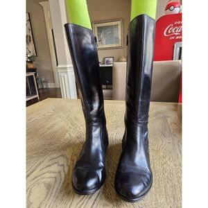 Born Black Leather Knee High Riding Boots Women's Size 6.5 Button Detail BORN